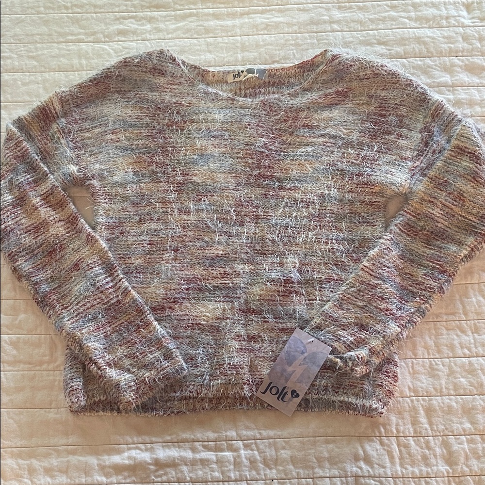 Jolt Eyelash Crew Neck Crop Sweater